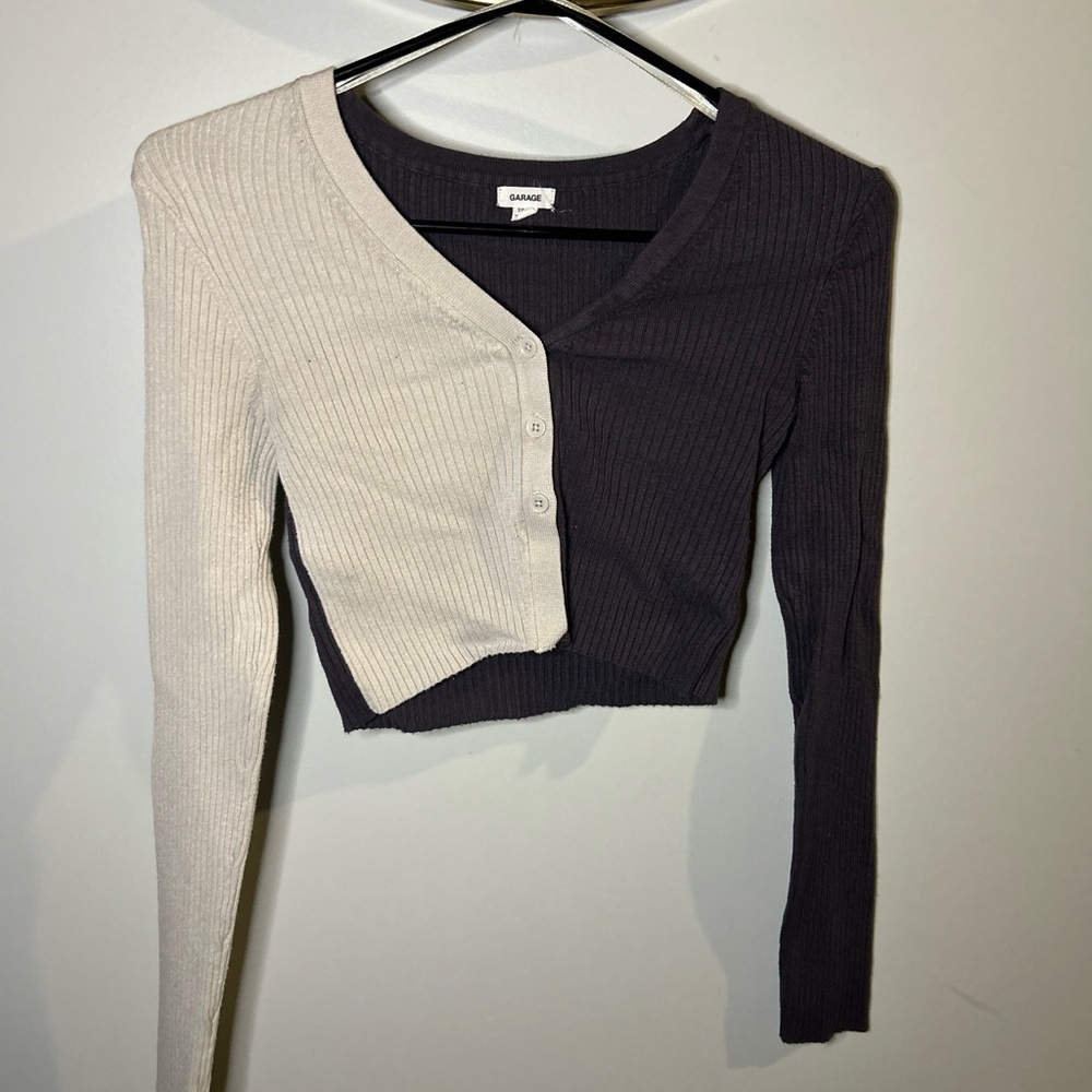Garage Two-Tone Ribbed Cardigan - Black and Cream XS
